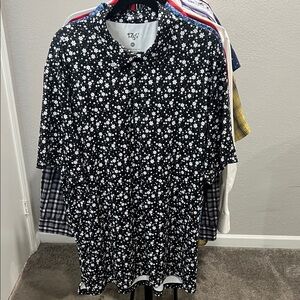 Black Polo Shirt with White Floral Design